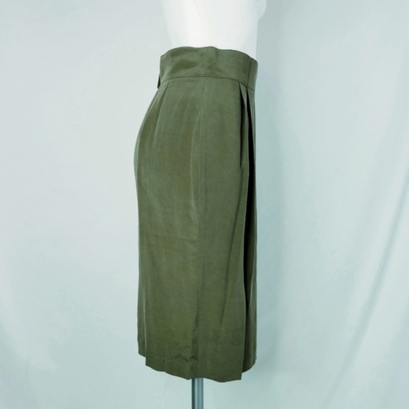 NWT Vintage Dana Buchman Washed Silk Career Skirt Olive Green - Picture 4 of 9